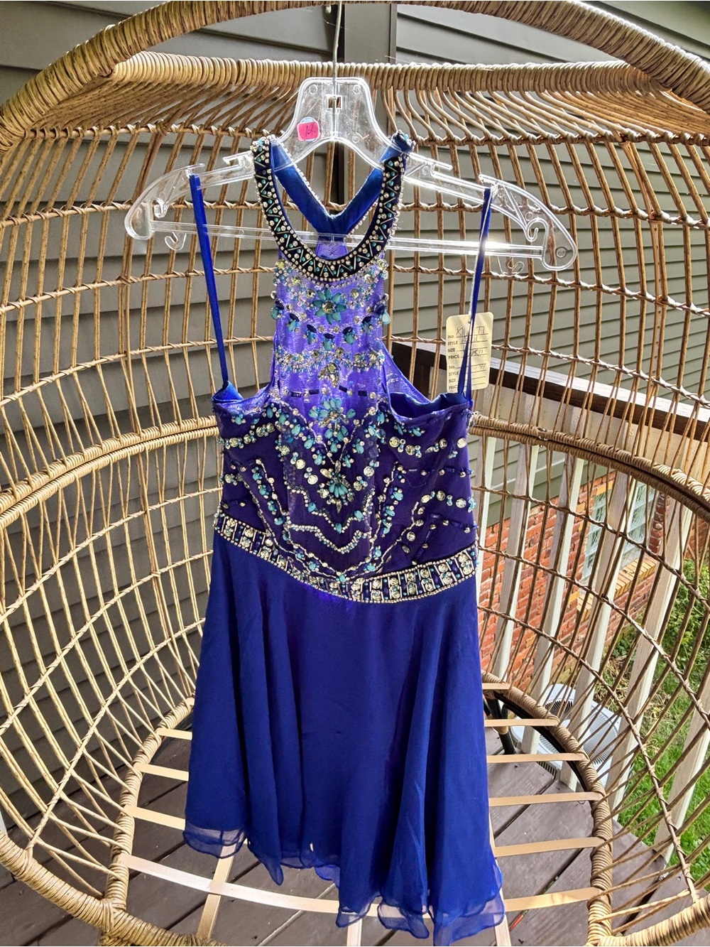Embellished Royal Blue Halter Homecoming Dress